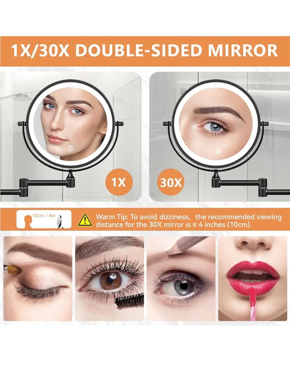 LED Makeup Mirror with Adjustable Arm - Black